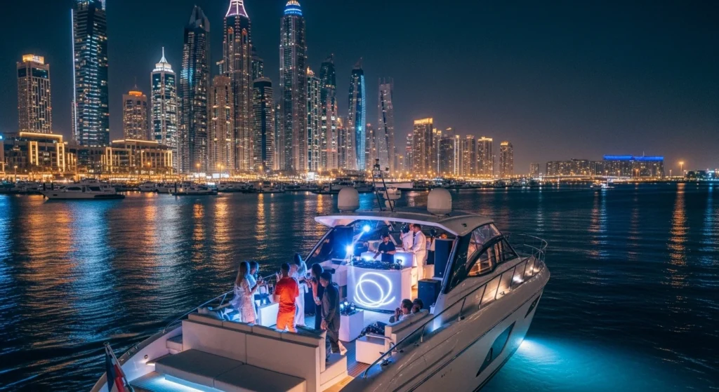 Dubai Marina yacht party cruise at night