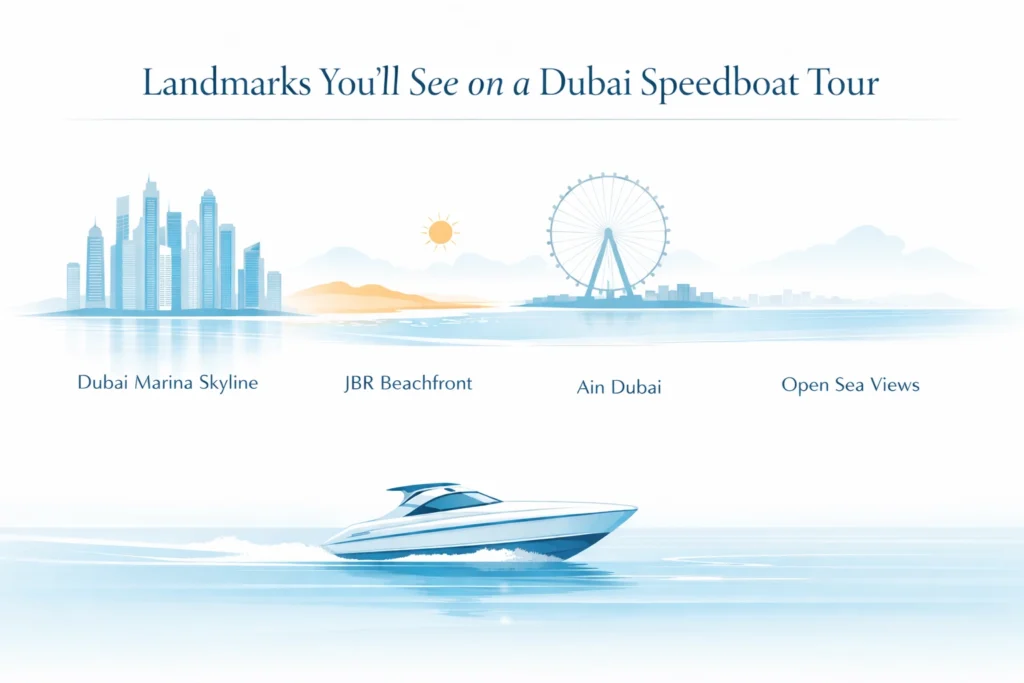 Dubai speedboat landmarks