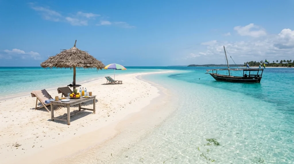Nakupenda sandbank with white sand and turquoise water, one of the best beaches in Zanzibar by boat for a relaxed day trip